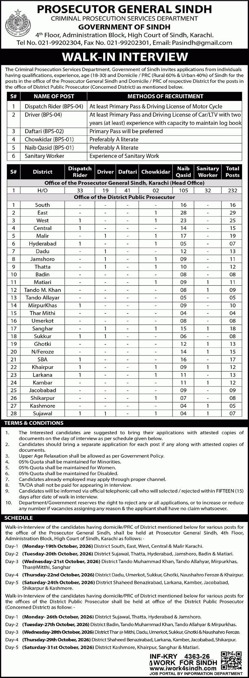 Prosecutor General Sindh Jobs 2026 - 570+ Driver, Naib Qasid, Daftari & Staff Vacancies